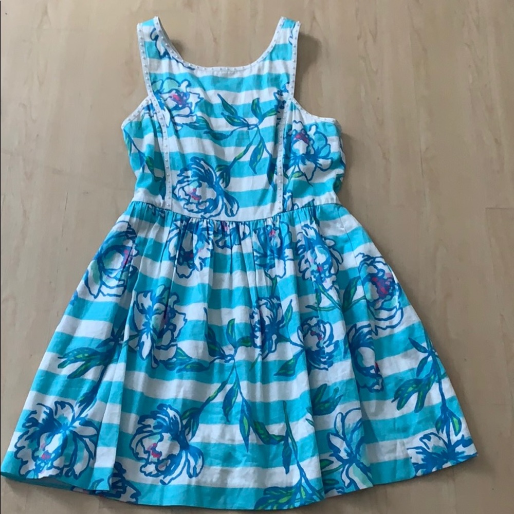 Lilly Pulitzer blue and white floral striped dress